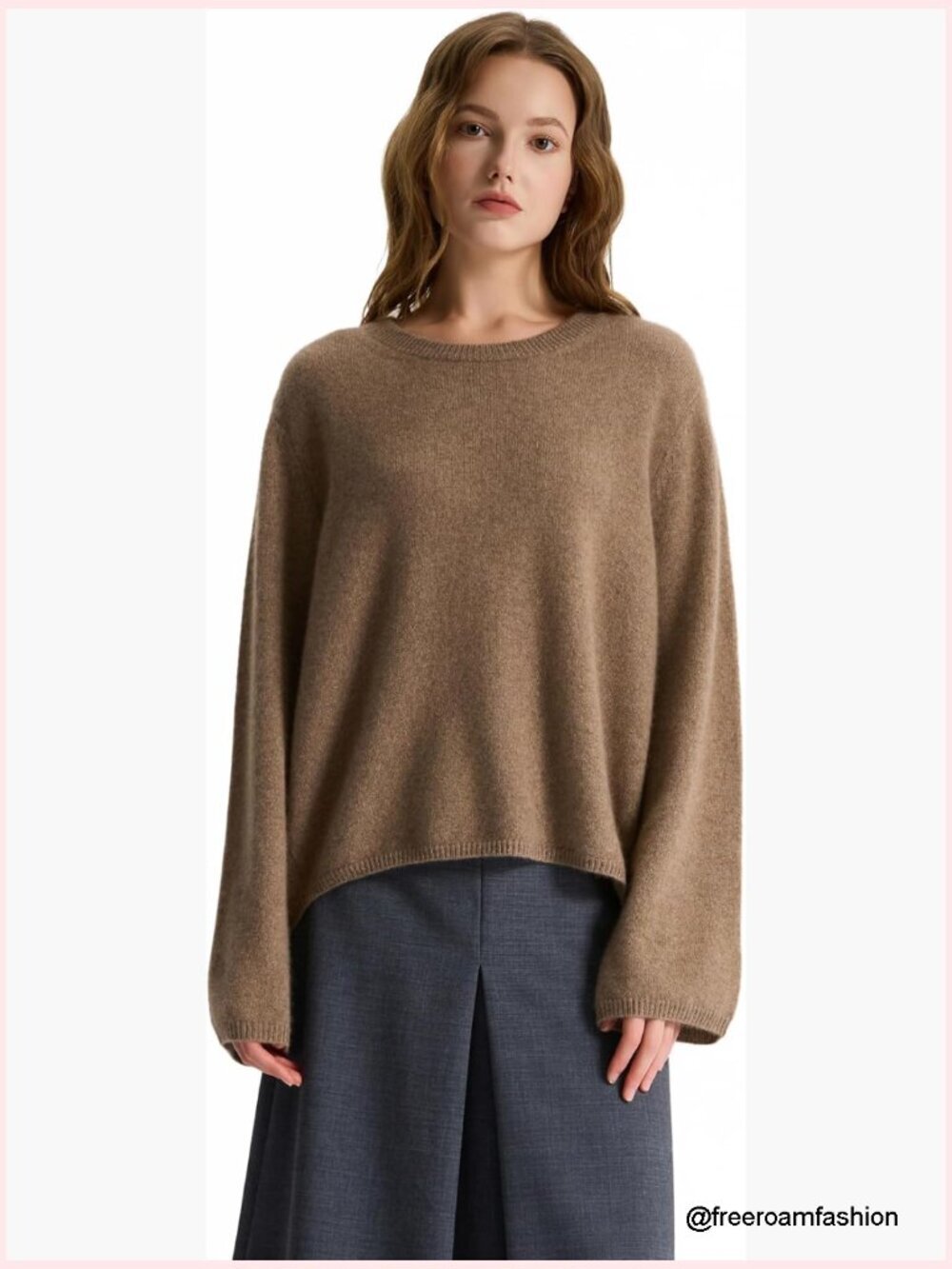 100% Cashmere Crewneck Sweater 7-Gauge Loose Fit Dropped Shoulder